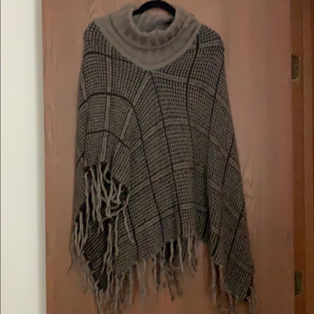 Brown and Tan Sweater Poncho